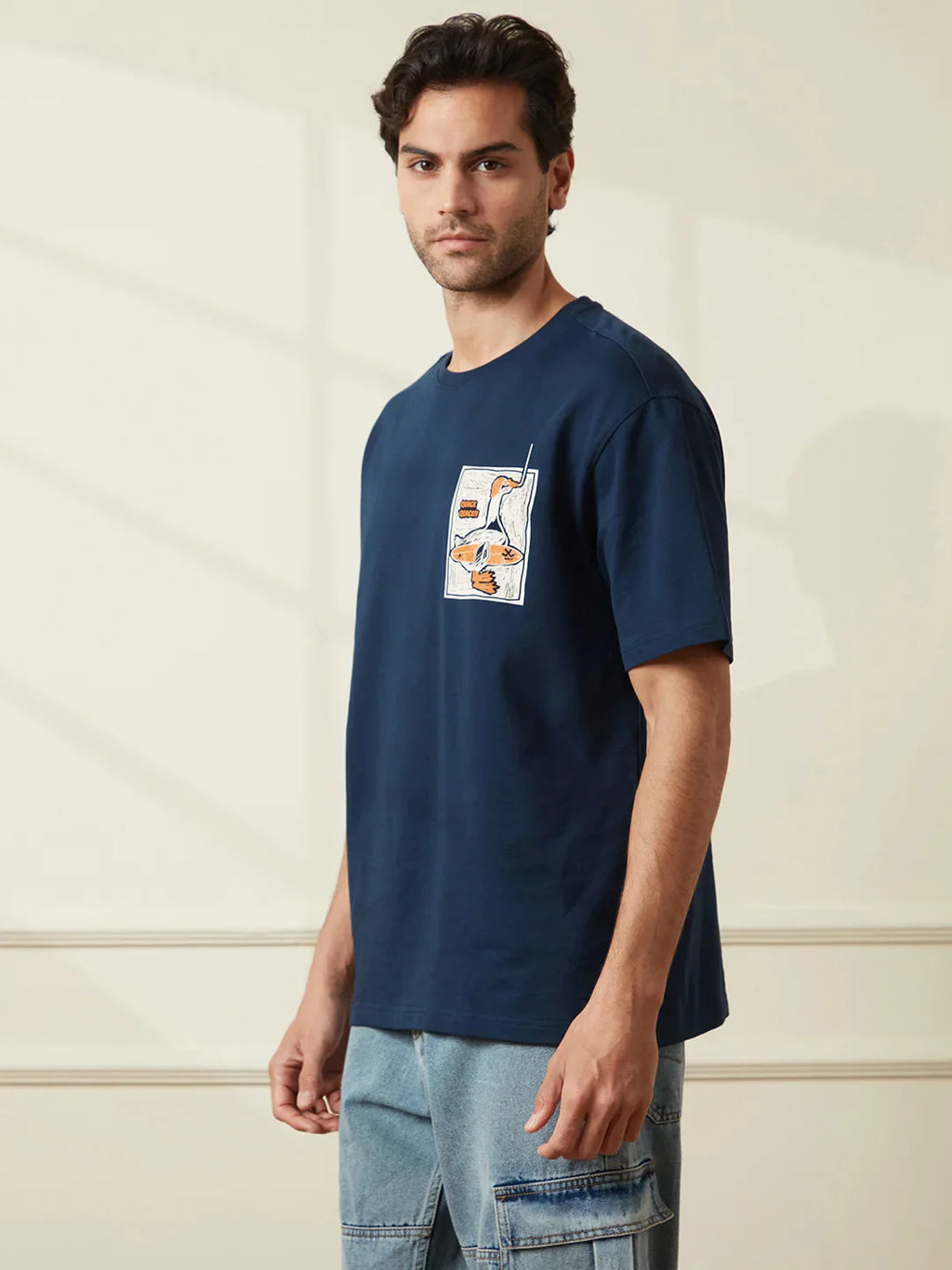 Printed Heavy GSM Oversized T-Shirt | Navy Blue