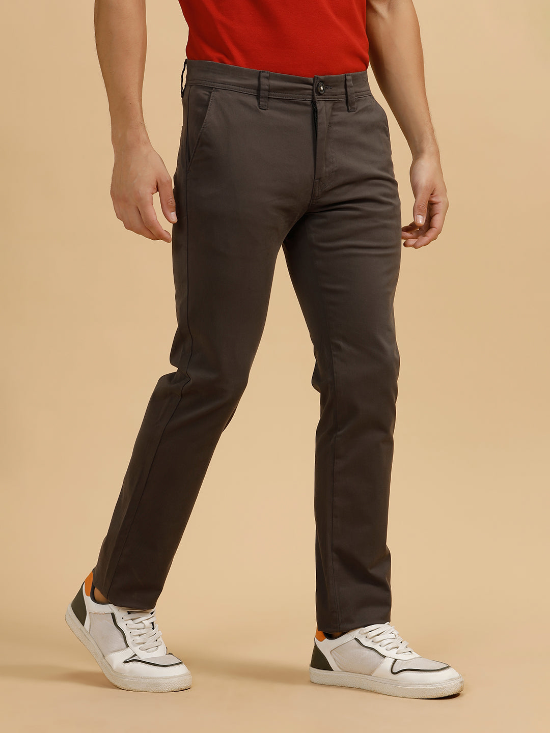 Solid Slim Fit Trouser | Brown