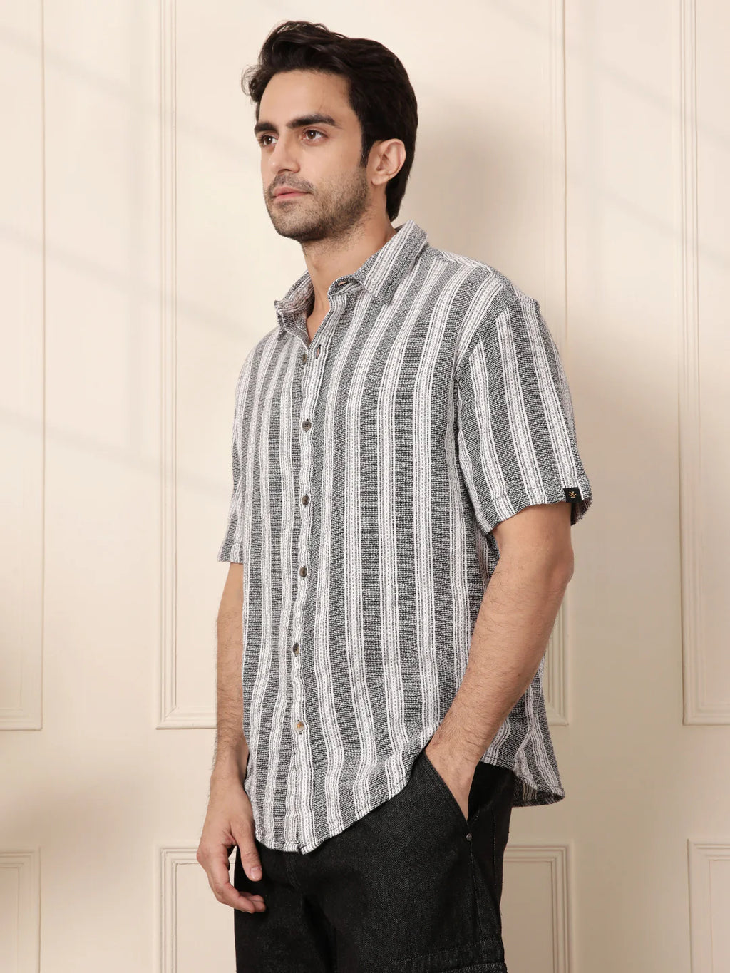 Casual Textured Short Sleeve Shirt | Black