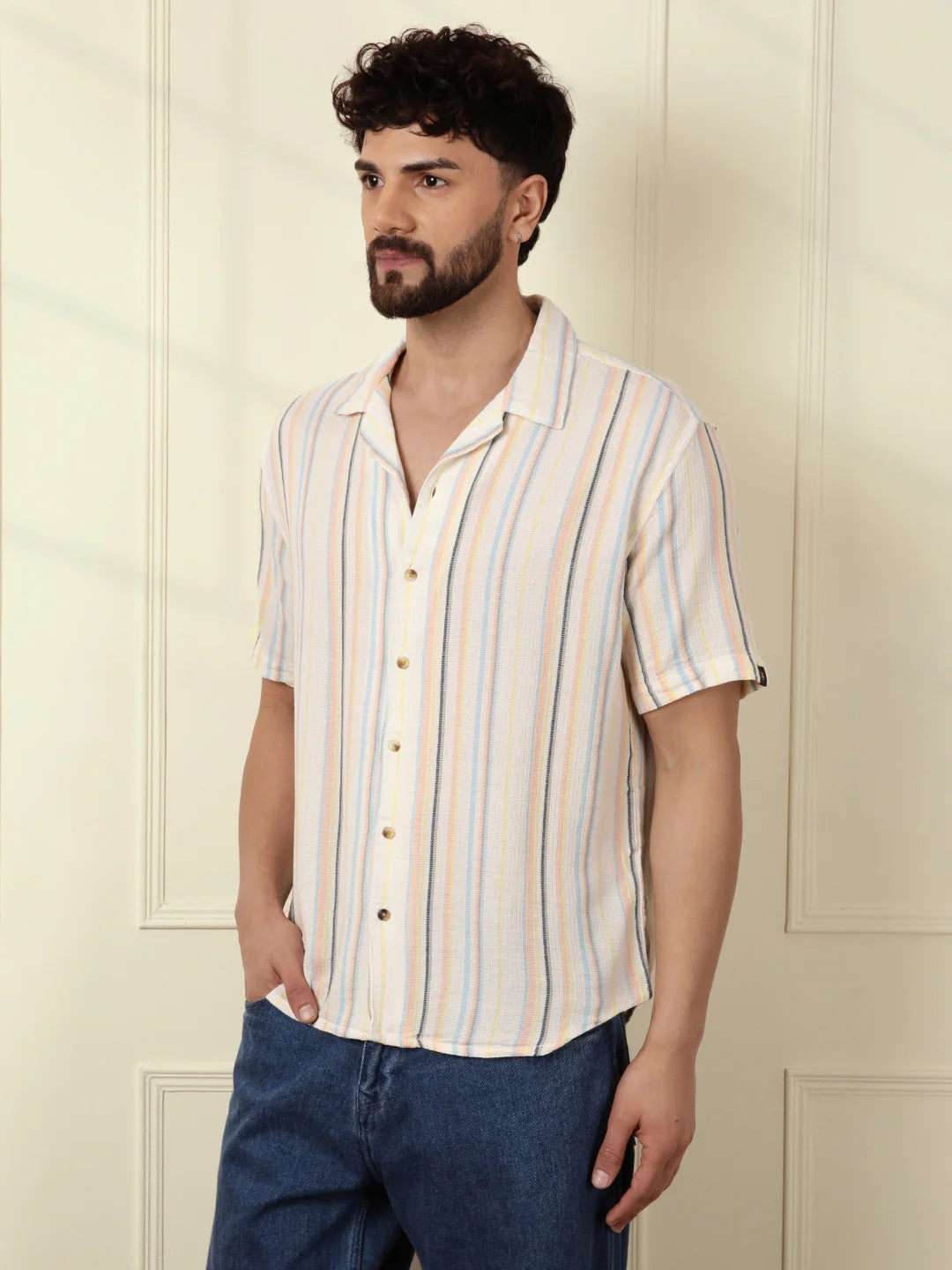 Casual Textured Short Sleeve Shirt | Off White