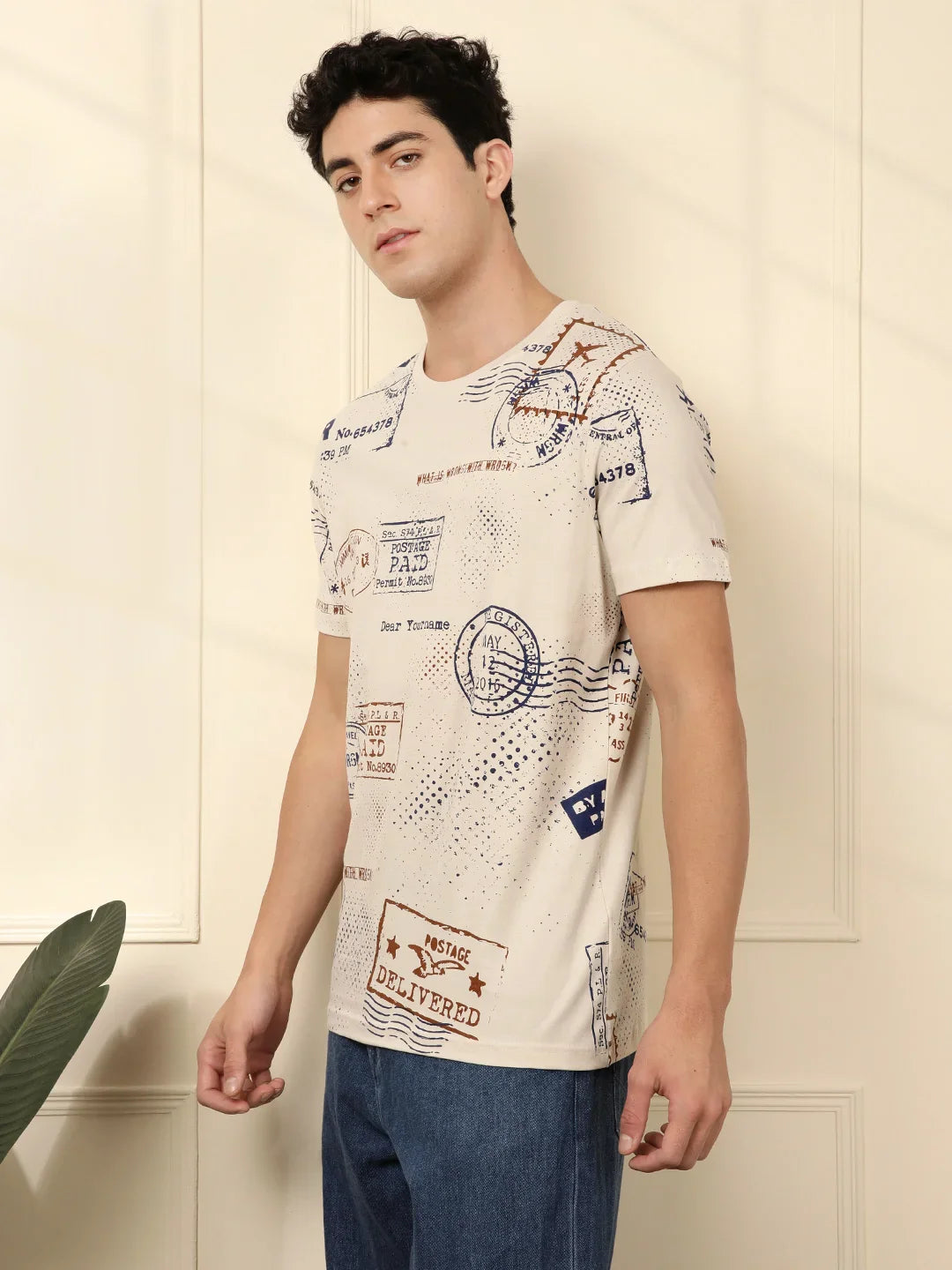 Postcards AOP Beige T-Shirt