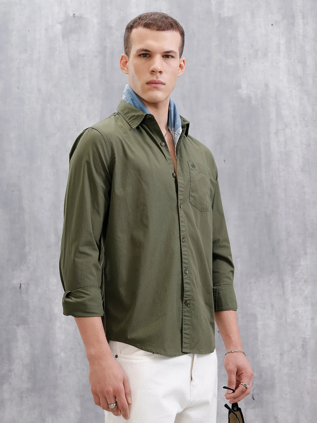 Solid Full Sleeve Regular Fit Shirt | Olive