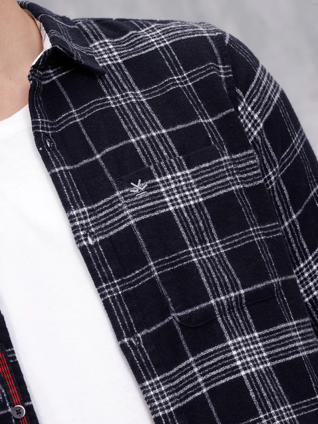 Soft Hand Brushed Check Shirt In Crepe Yarn | Black