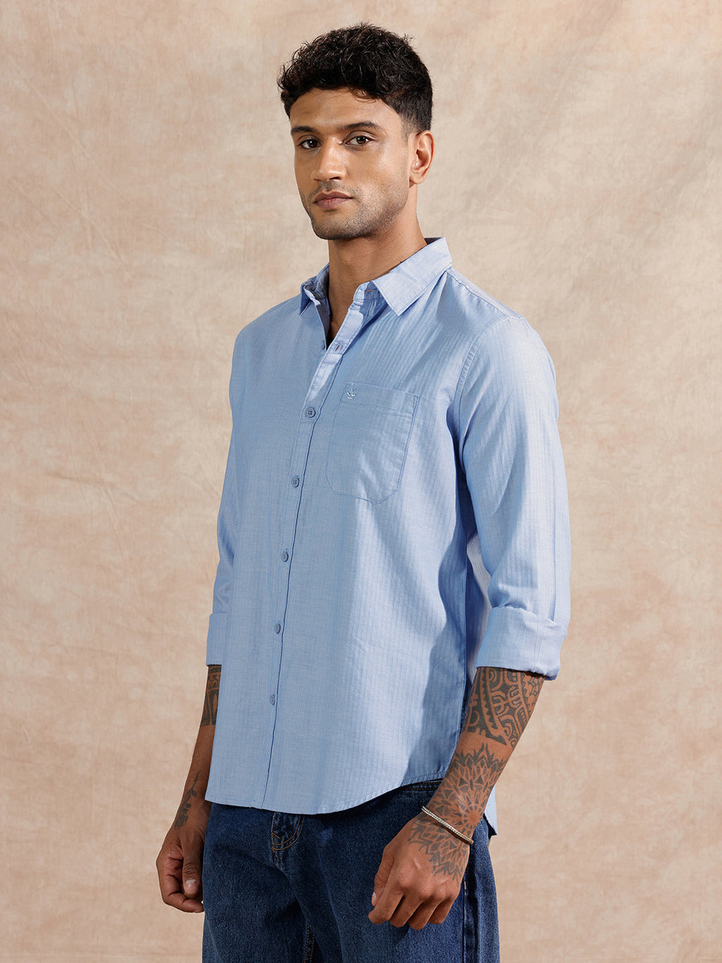 Herringbone Textured Shirt | Blue