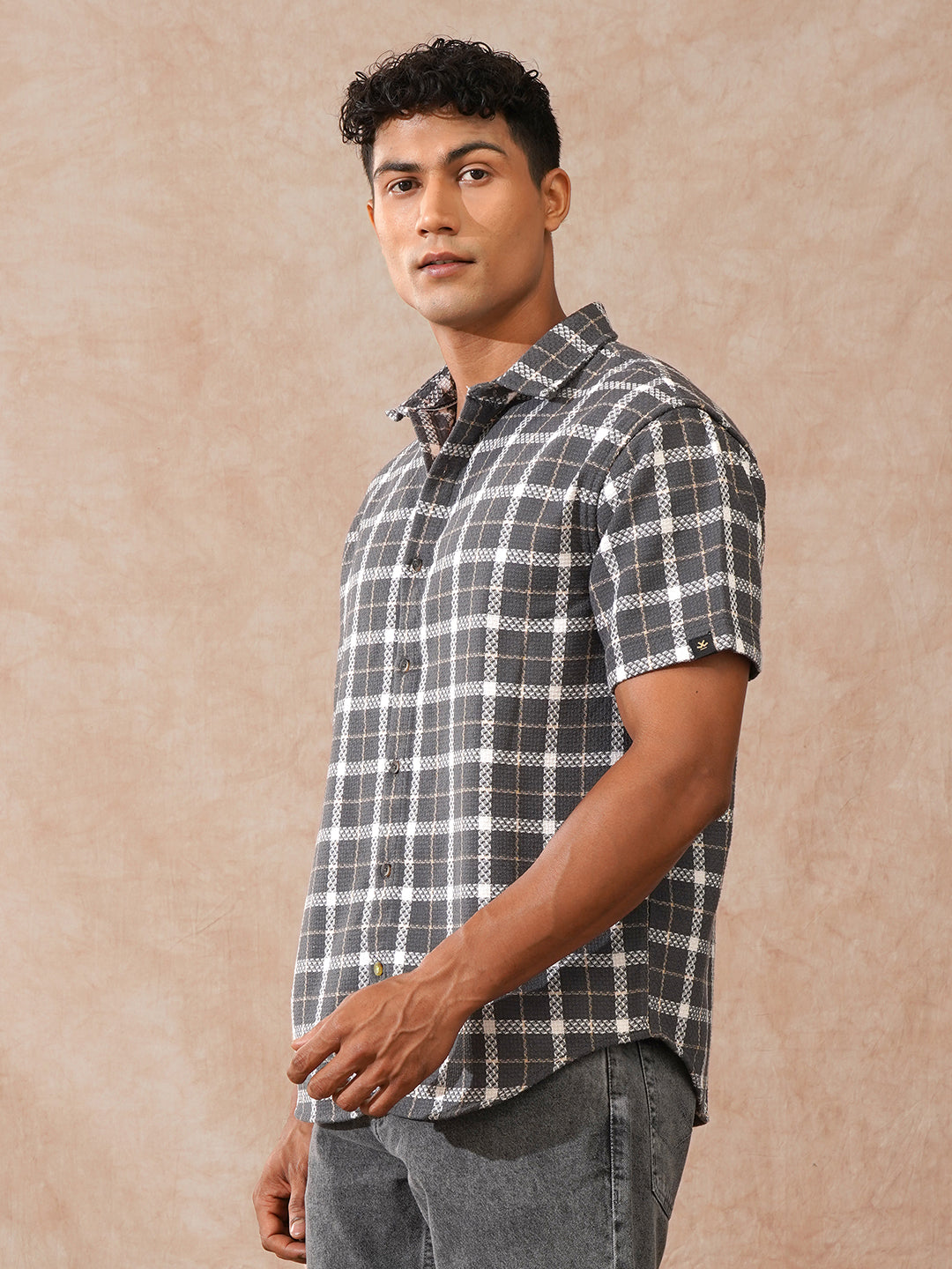 Textured Checks Dobby Shirt | Grey