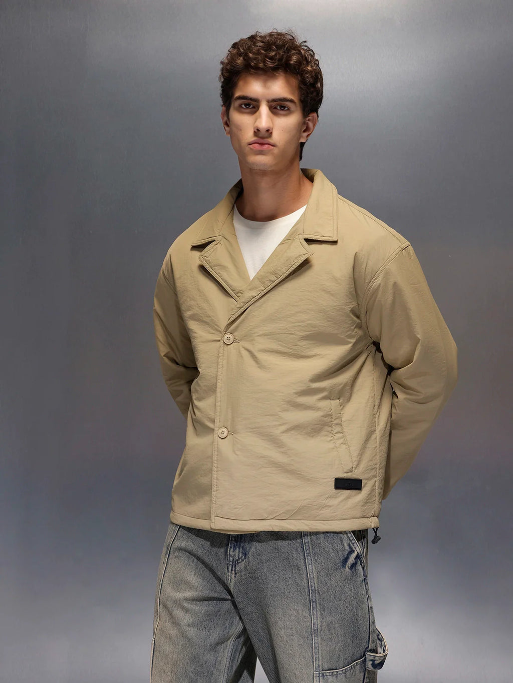 Men's Oversized blazer Style Nylon Jacket  |  Khaki