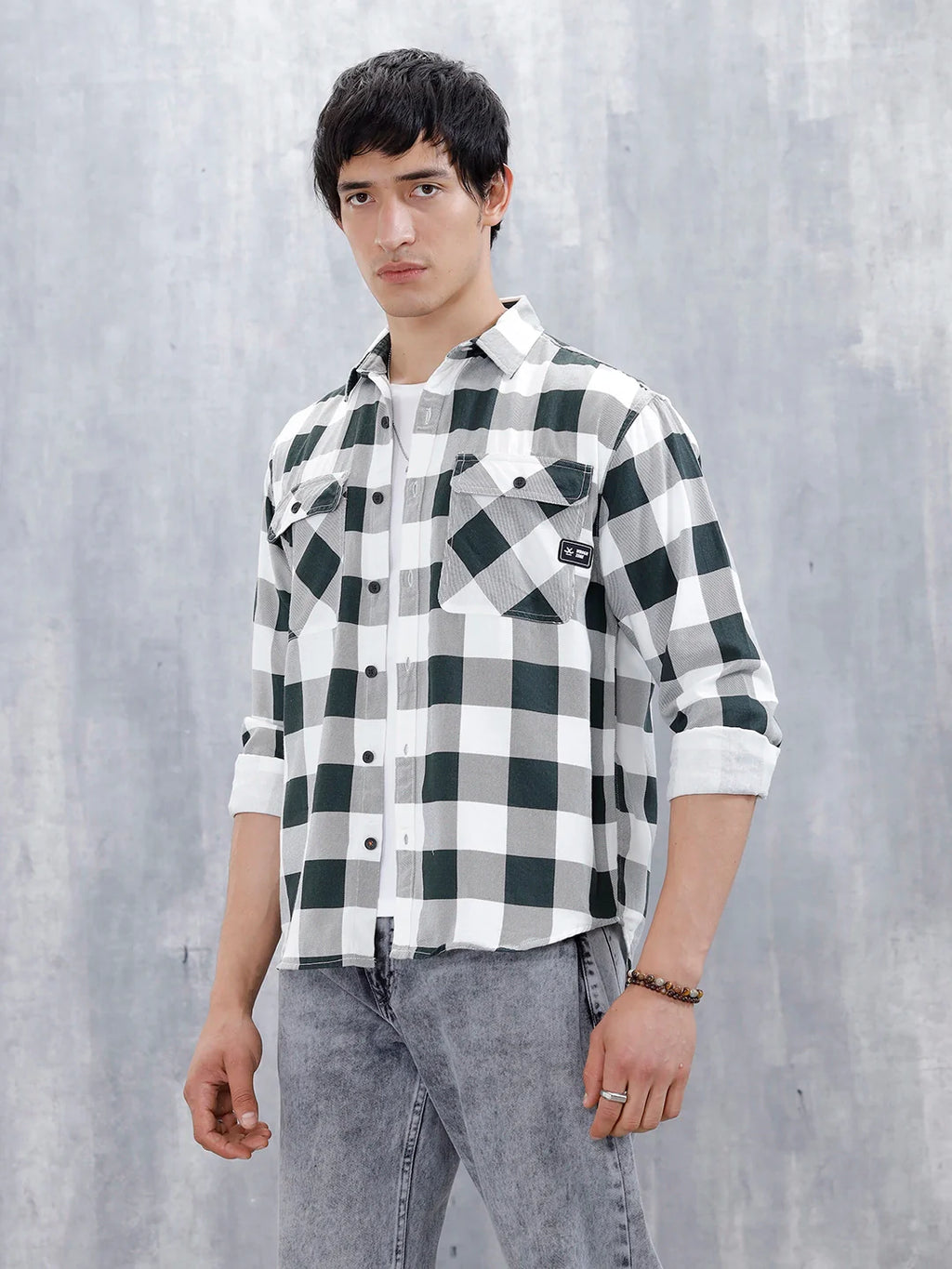 Casual Comfort Fit Checkered Pattern Shirt | Black