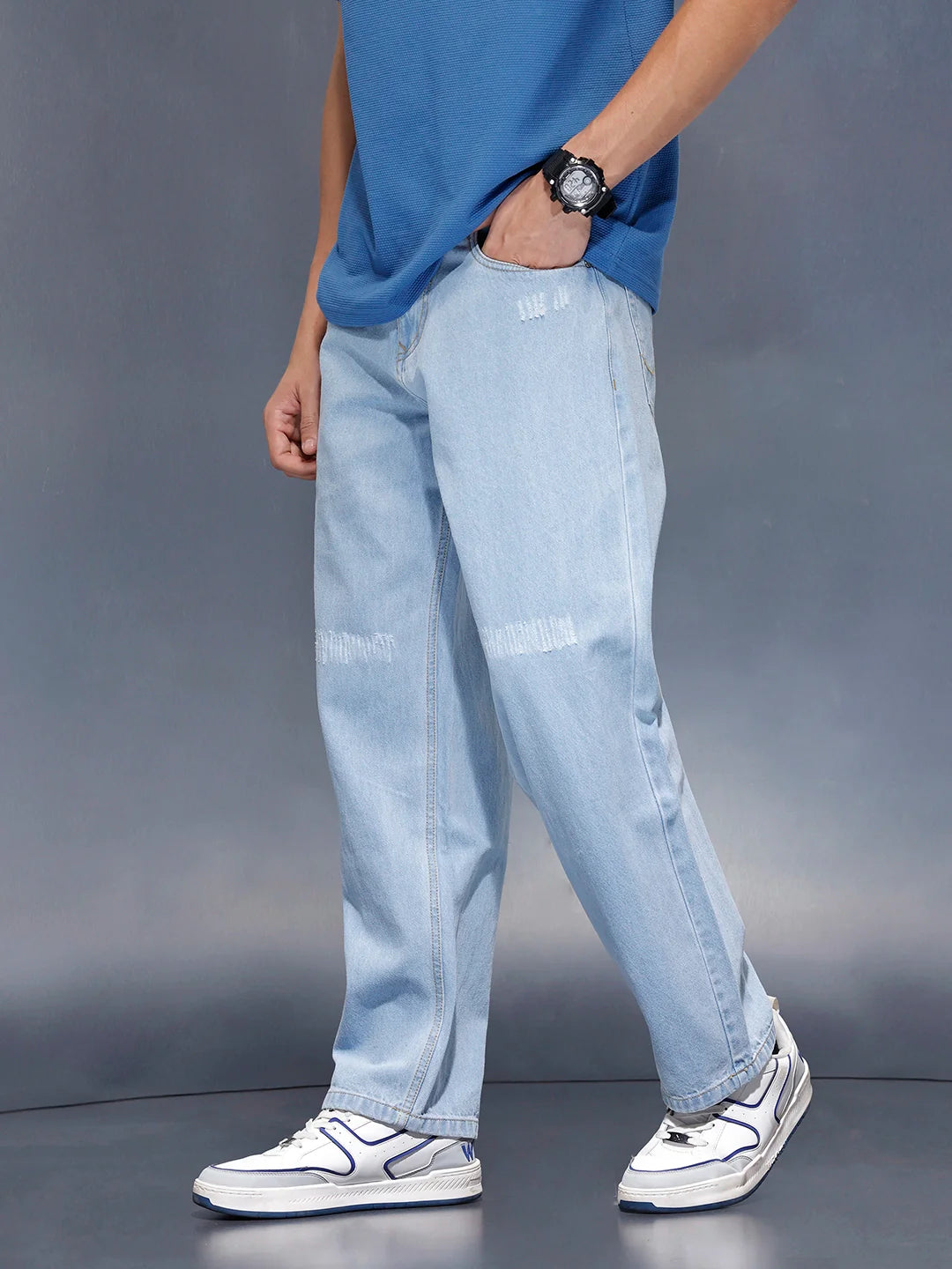 Men’s loose fit light washed jeans | Super Stone