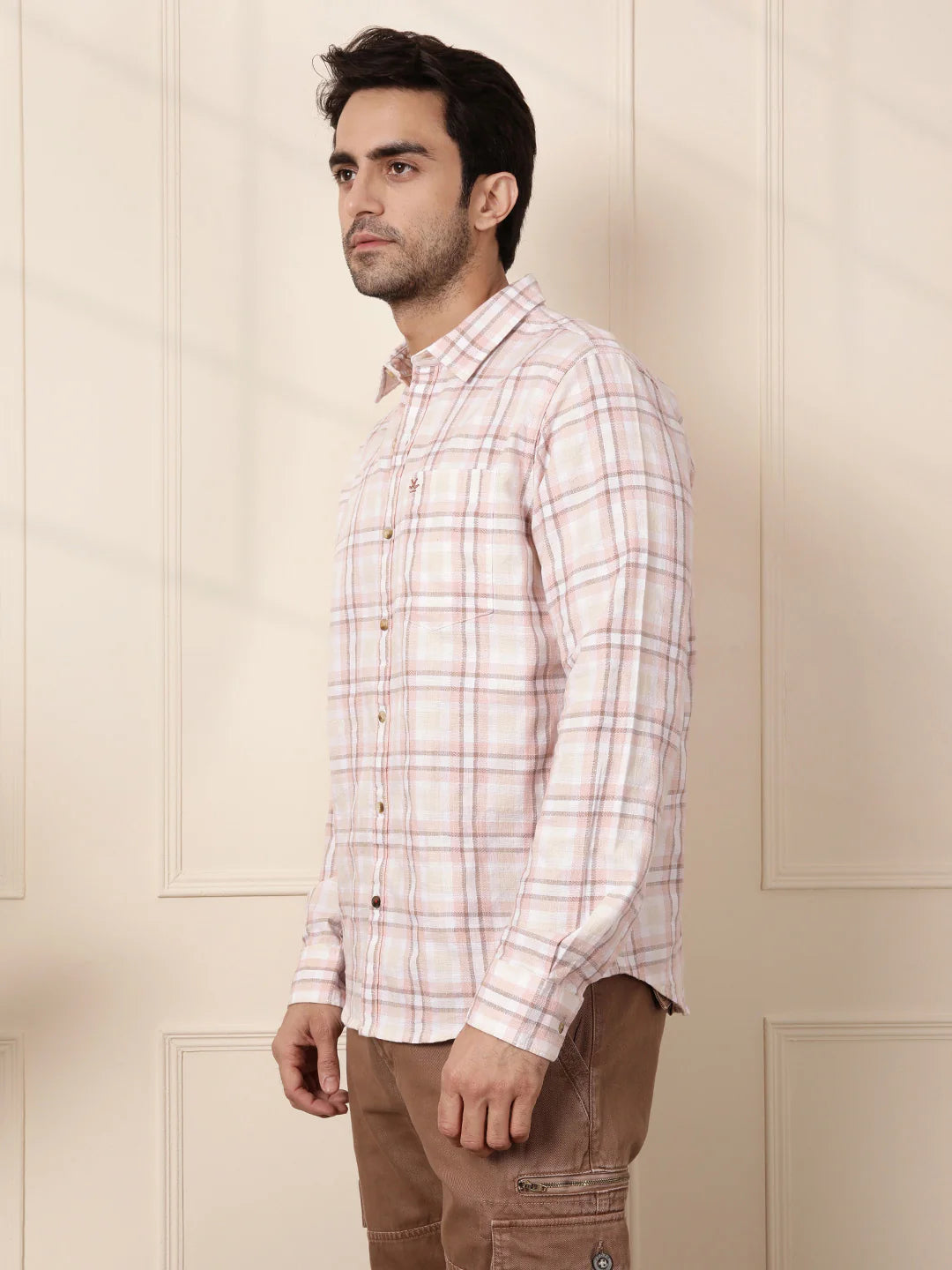 Tonal Checked Casual Shirt | Pink