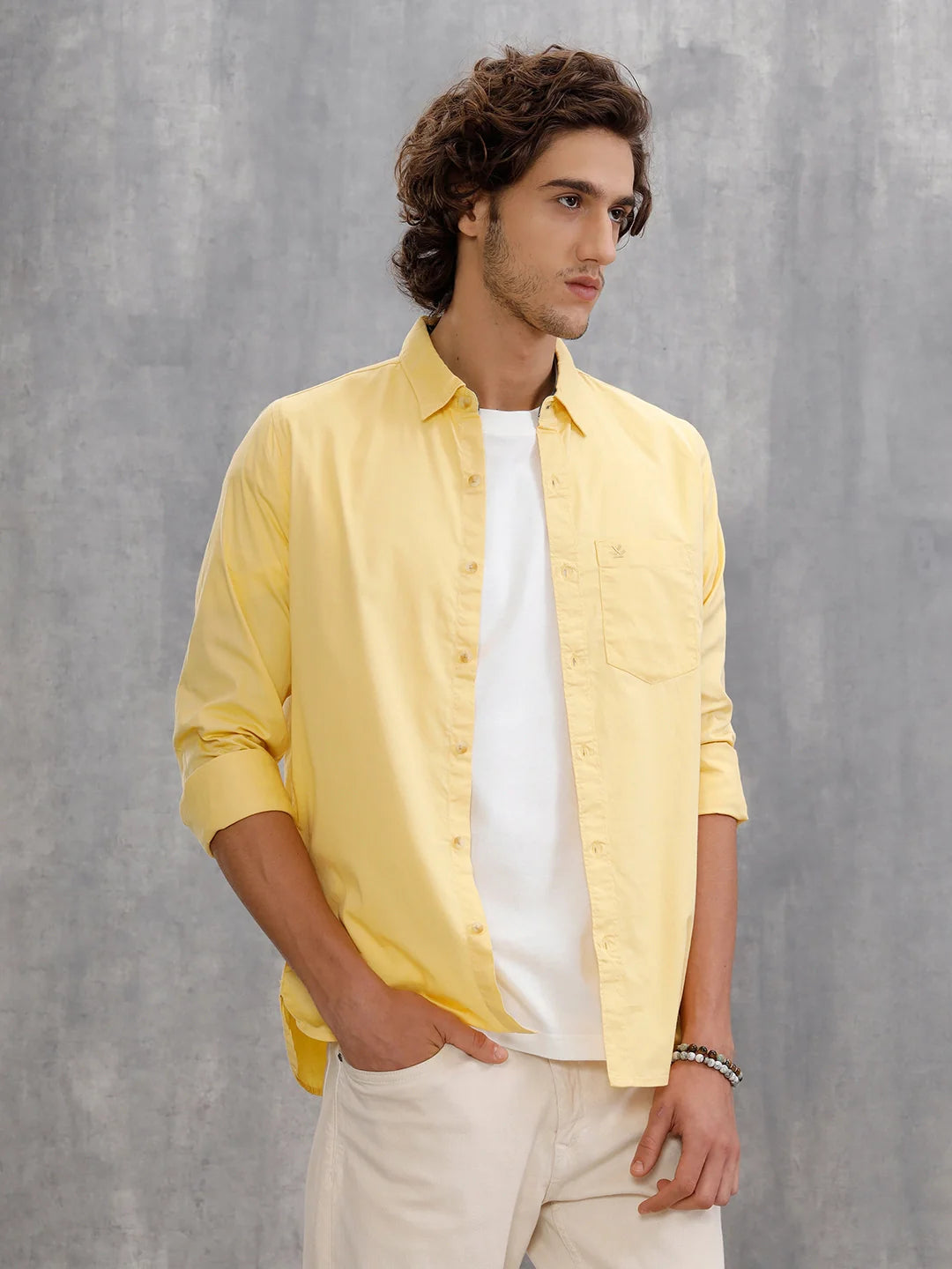 Solid 100%Cotton Regular Fit Shirt |Yellow