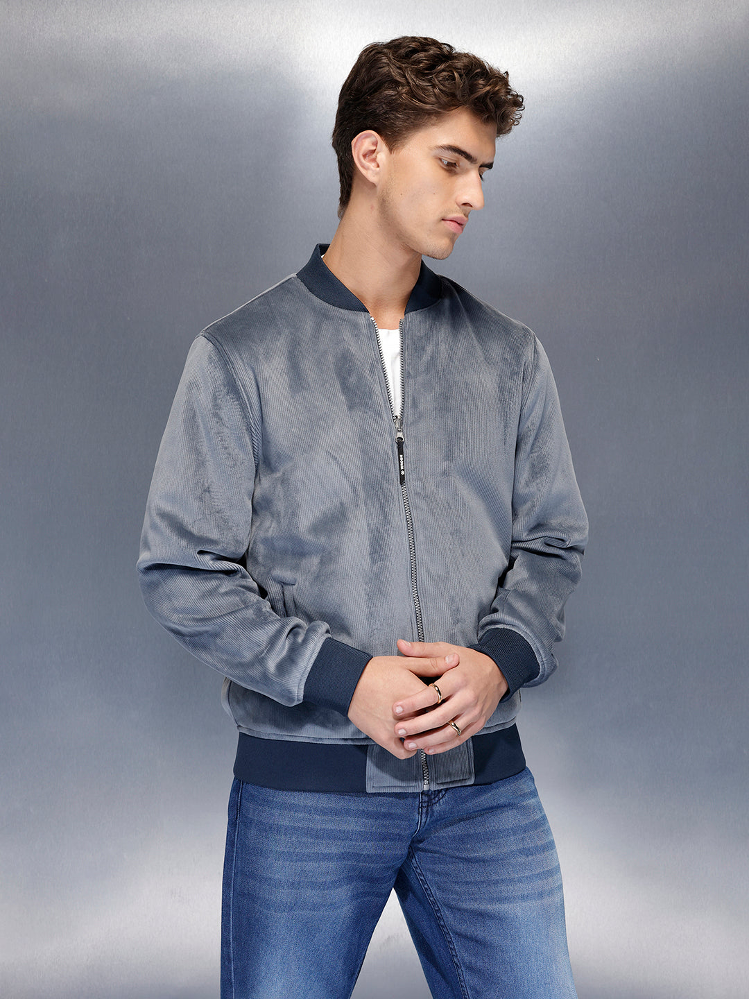 Suede finish bomber Jacket | Blue