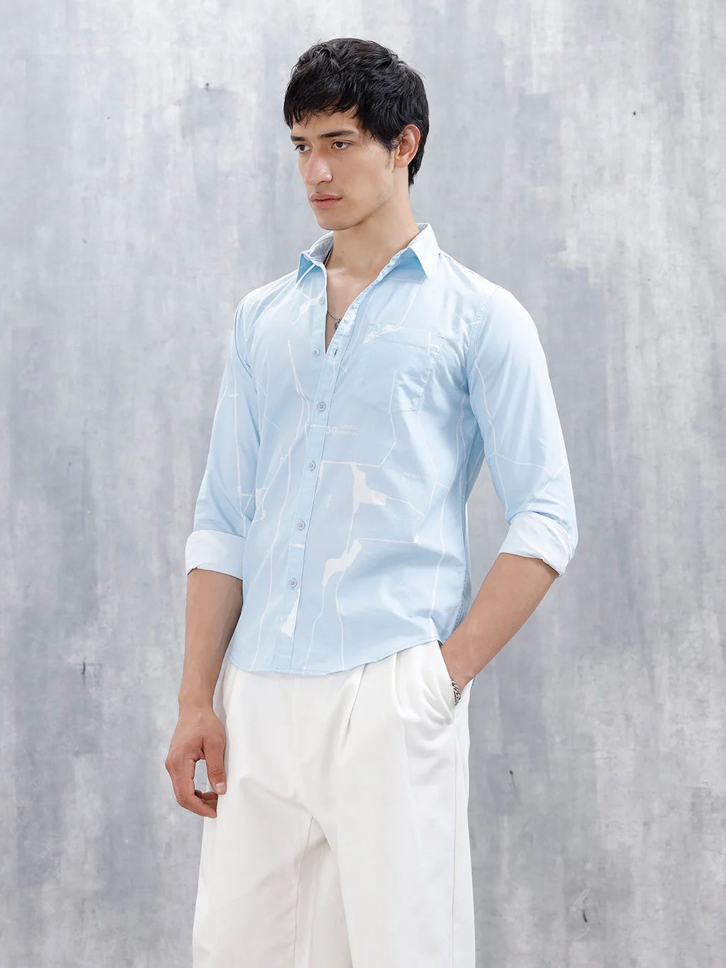 Wrogn Regular Fit Printed Casual Shirt | Blue
