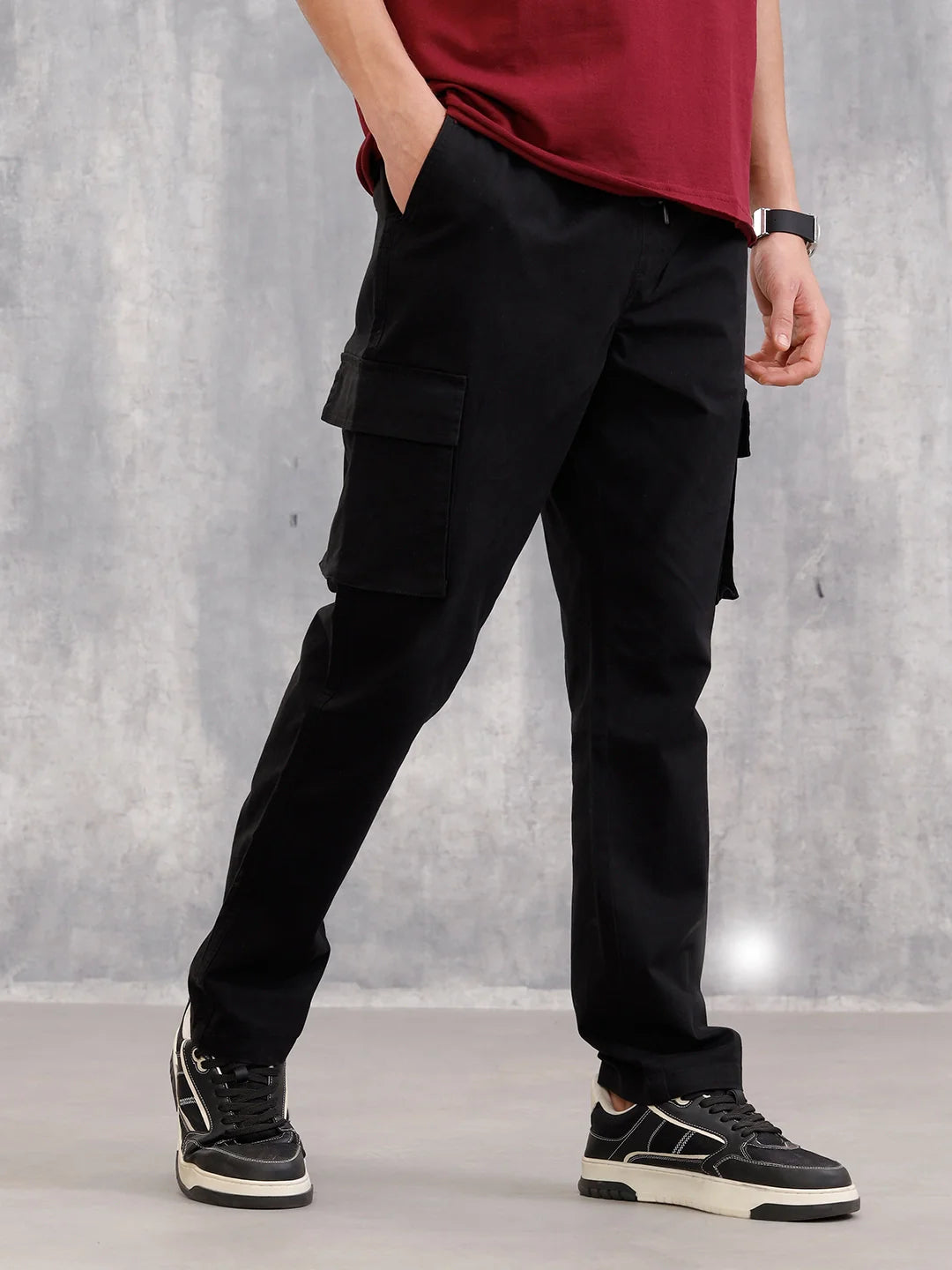 Straight Fit Cotton Stretch Cargo Trouser I Black