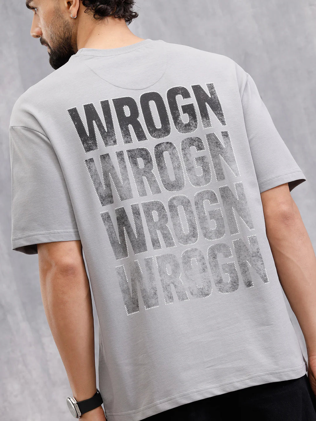Cross Stitch Inspired Back Print Graphic T-Shirt | Grey