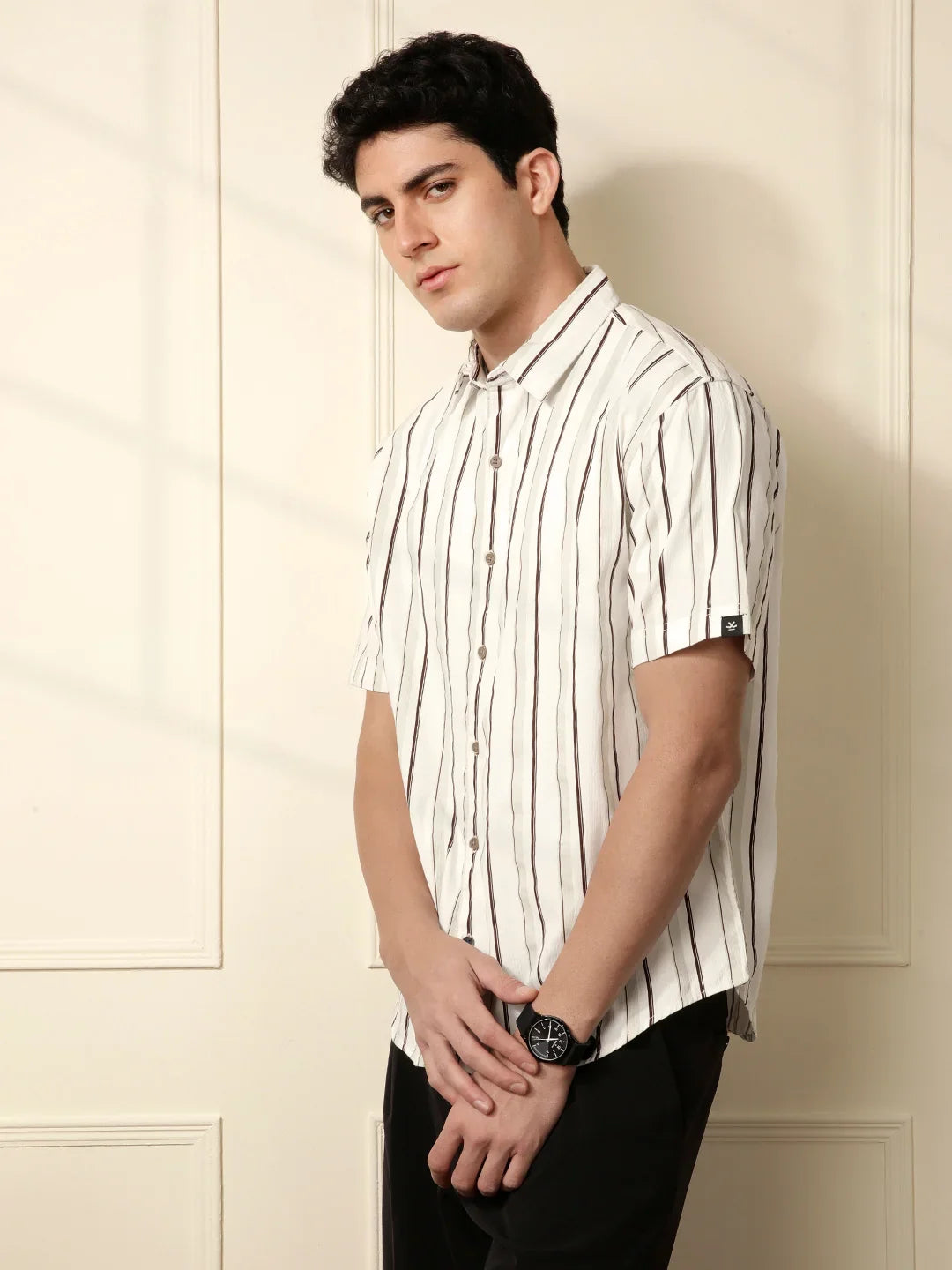 Tonal Striped Comfort Fit Shirt | White
