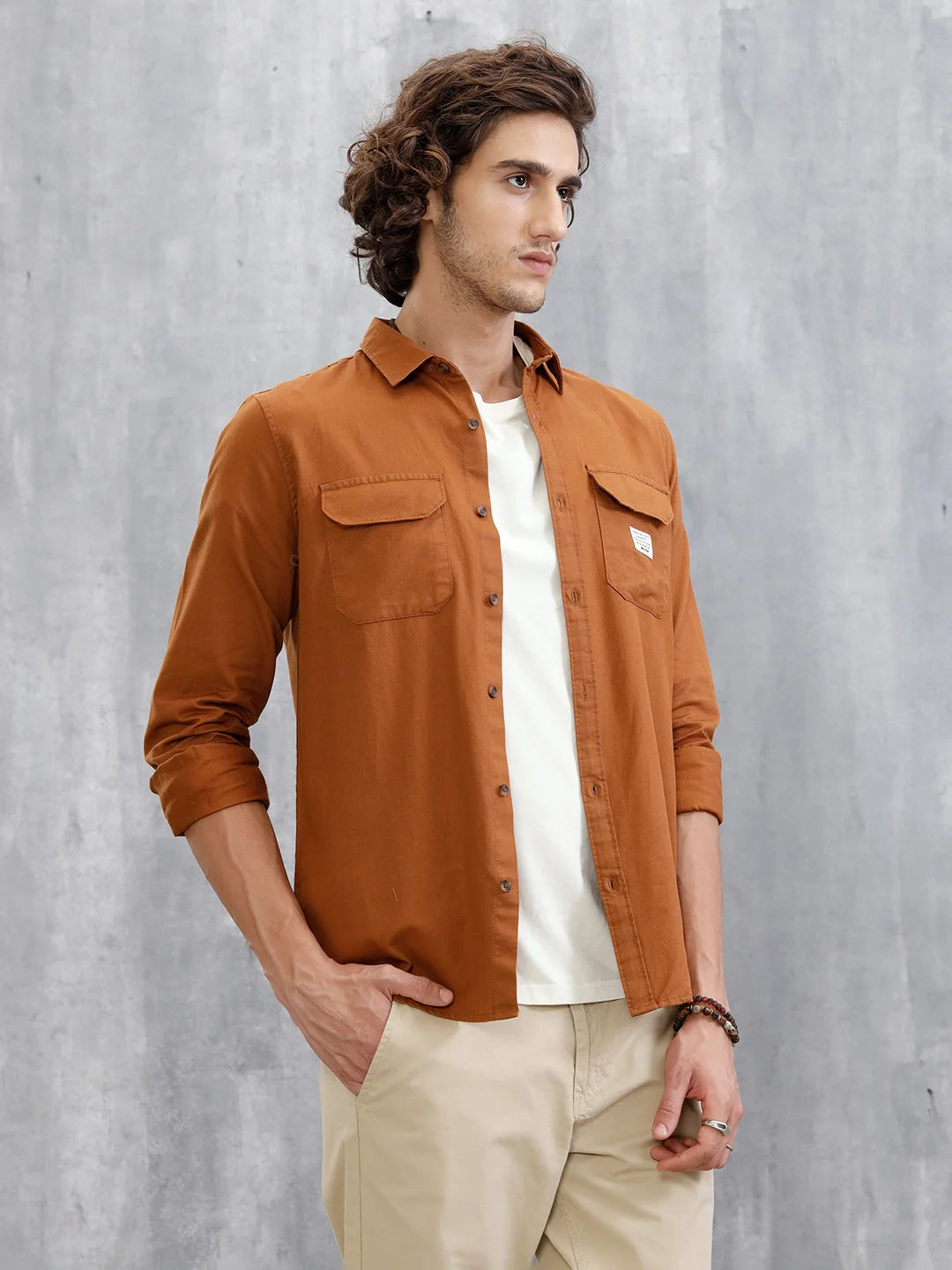 Double Pocket Overdyed Shirt | Brown
