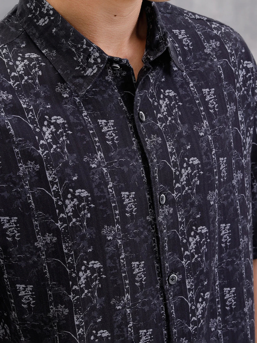 Nature Inspired 100% Cotton Aop Printed Oversized Shirt  |  Black