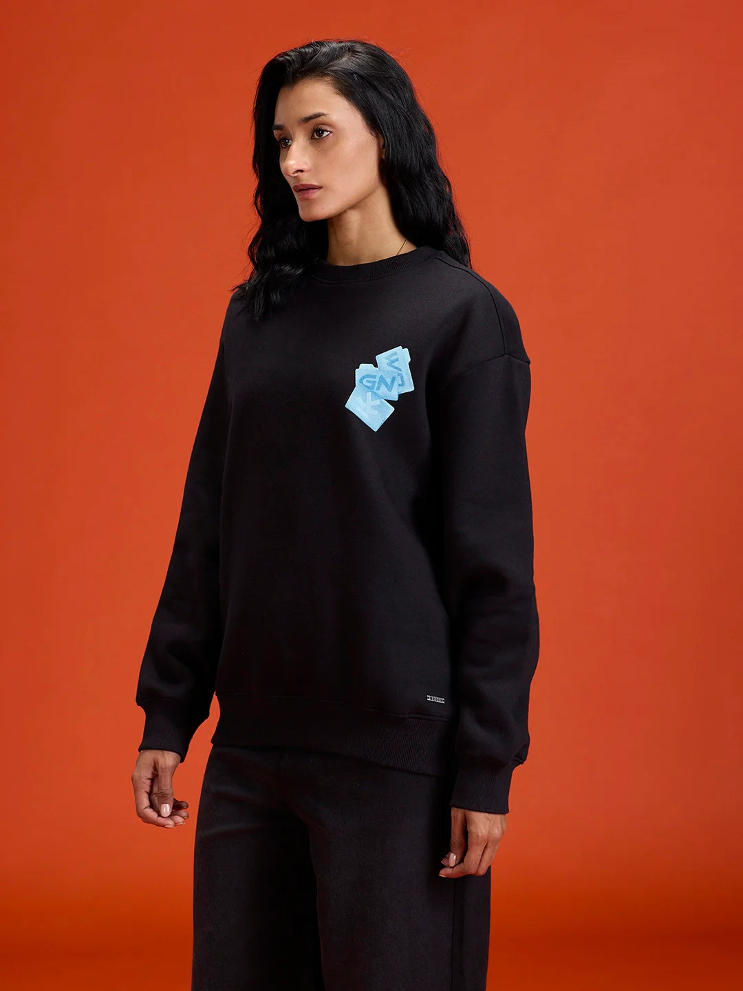Casual Oversized Sweatshirt With Statement Graphic | Black