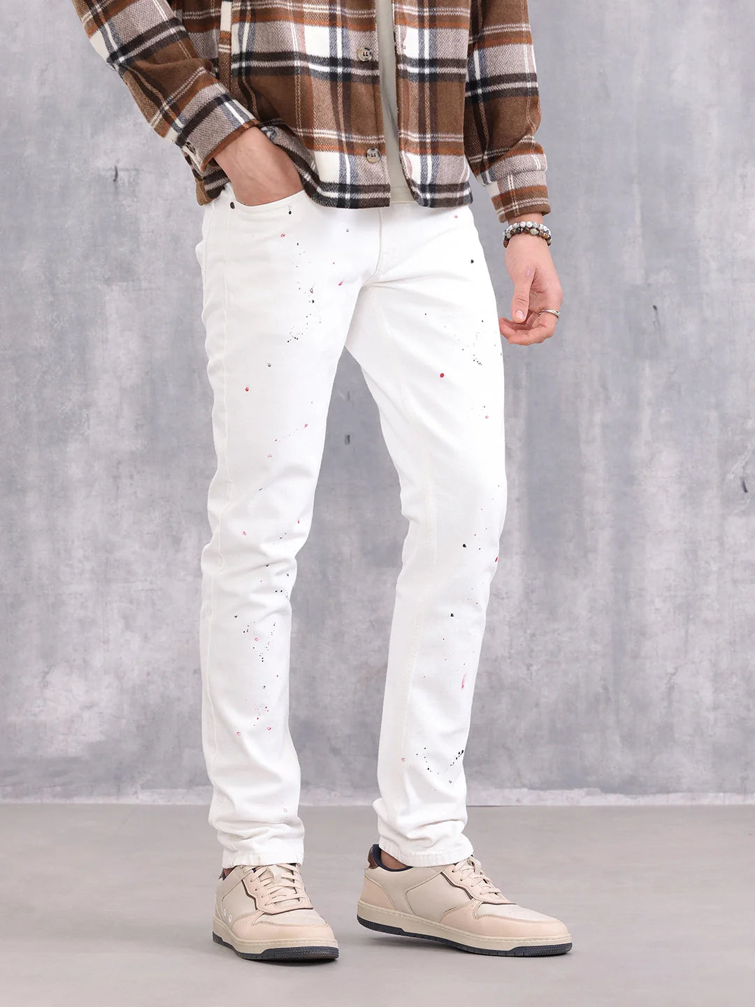 Slim Fit Paint Splash Jeans | White