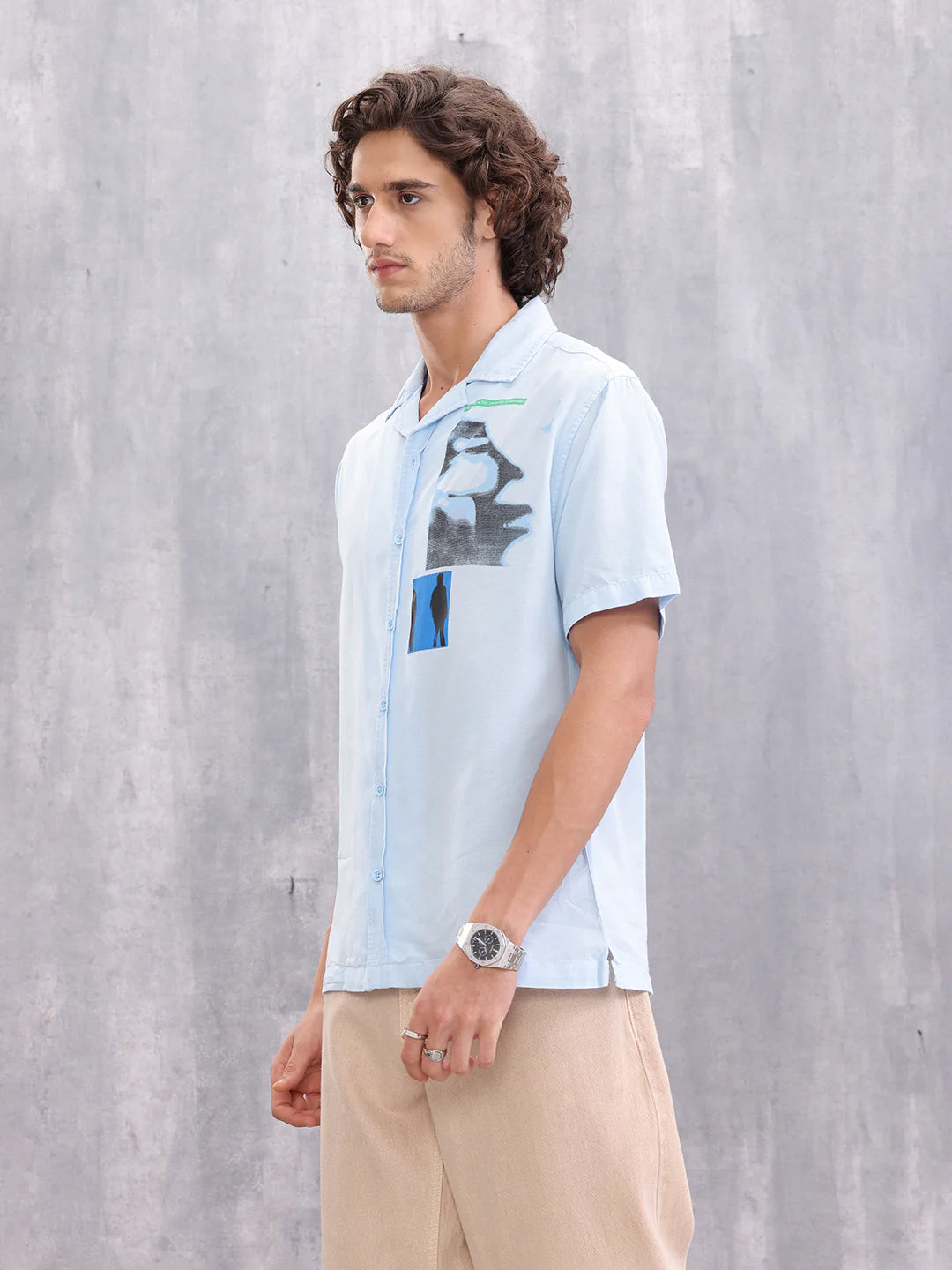 Placement Printed Resort Collar Shirt | Blue