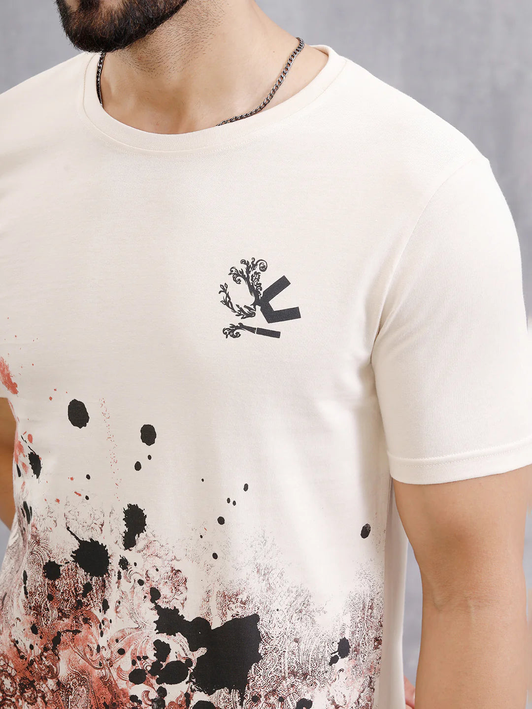 Tapestry Inspired Distressed Ombré Print T-Shirt | Beige