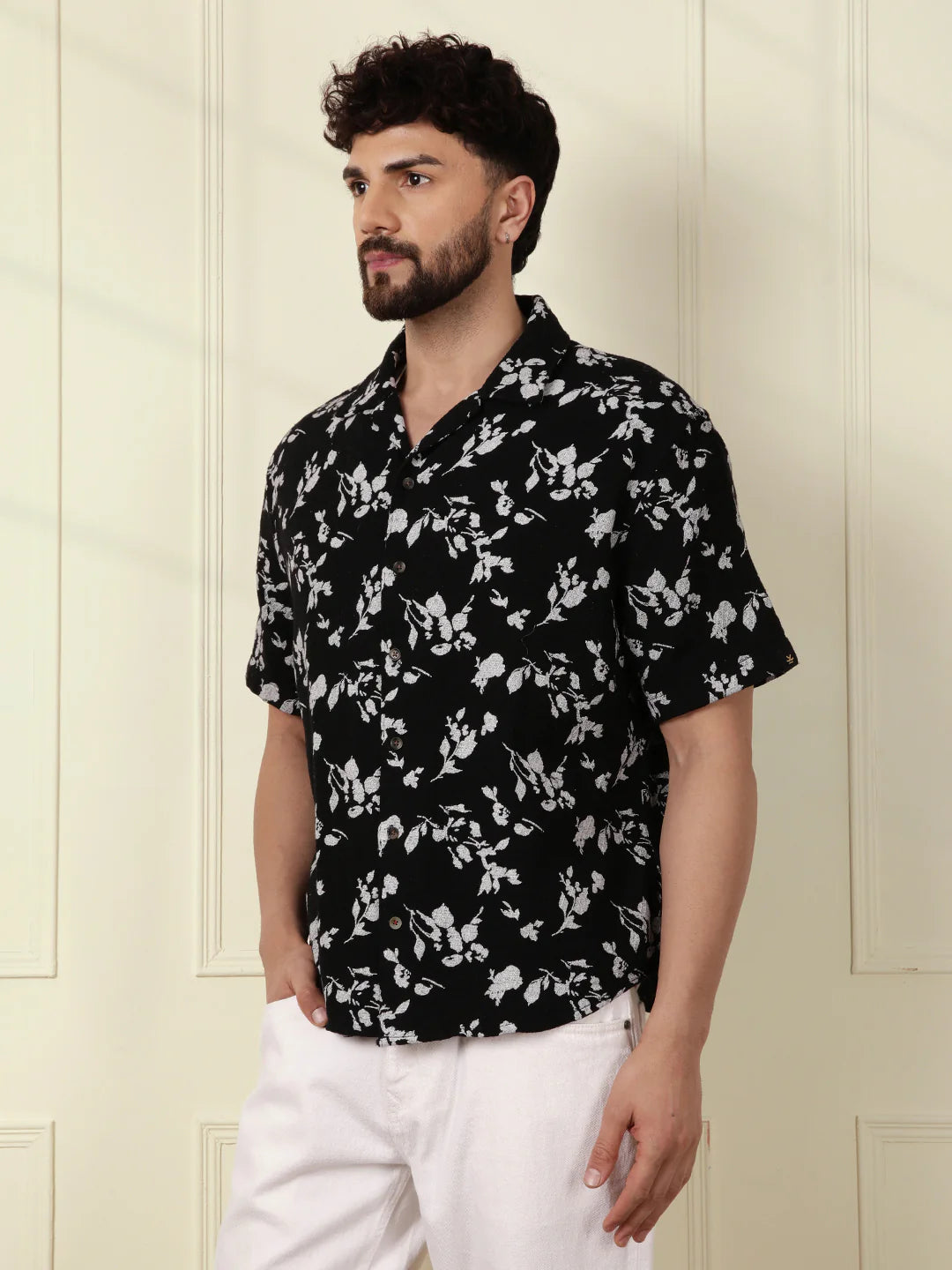 Textured Open Dobby AOP Shirt | Black
