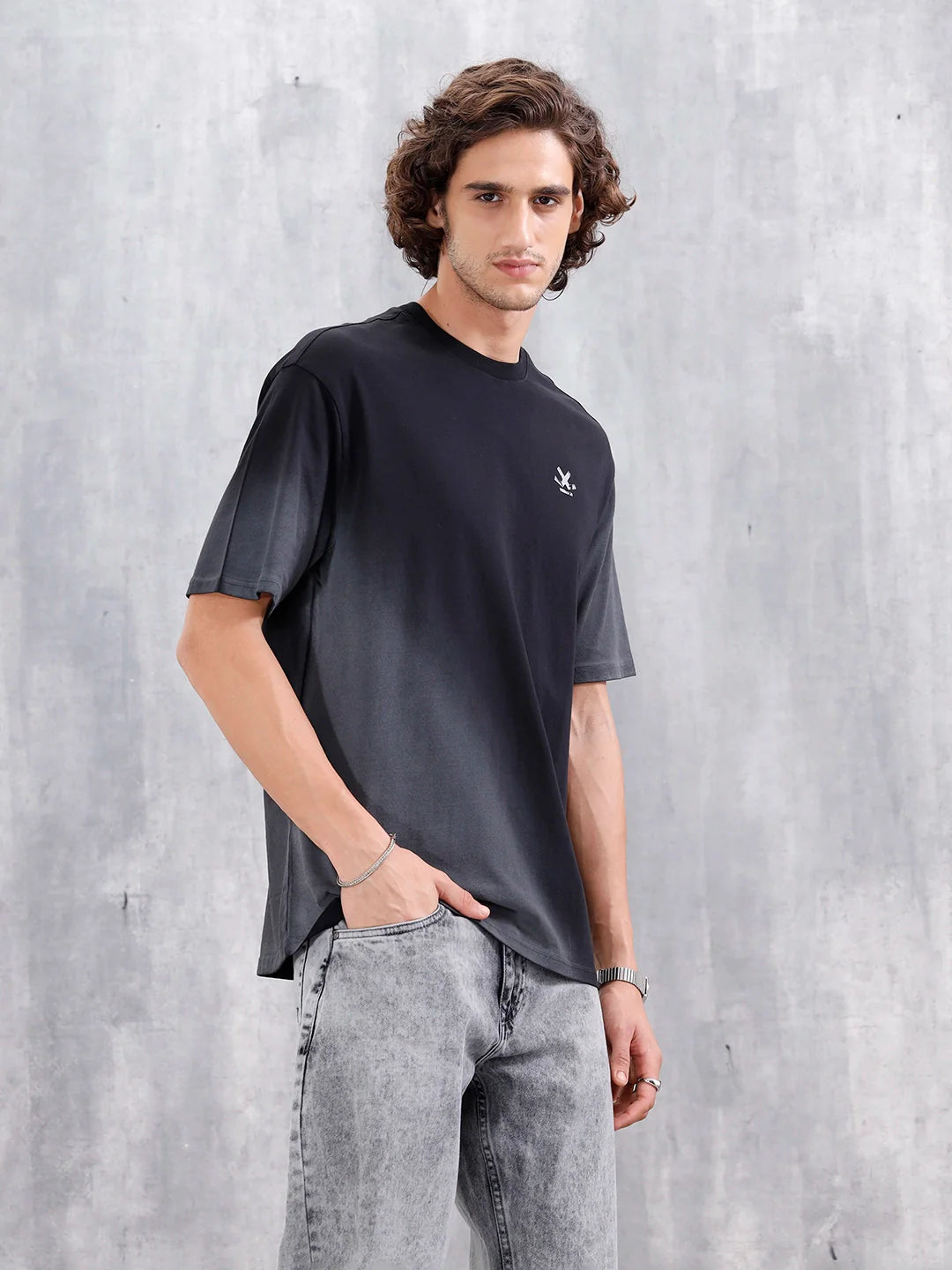 Washed Oversized Crew Neck T-shirt With Print | Black