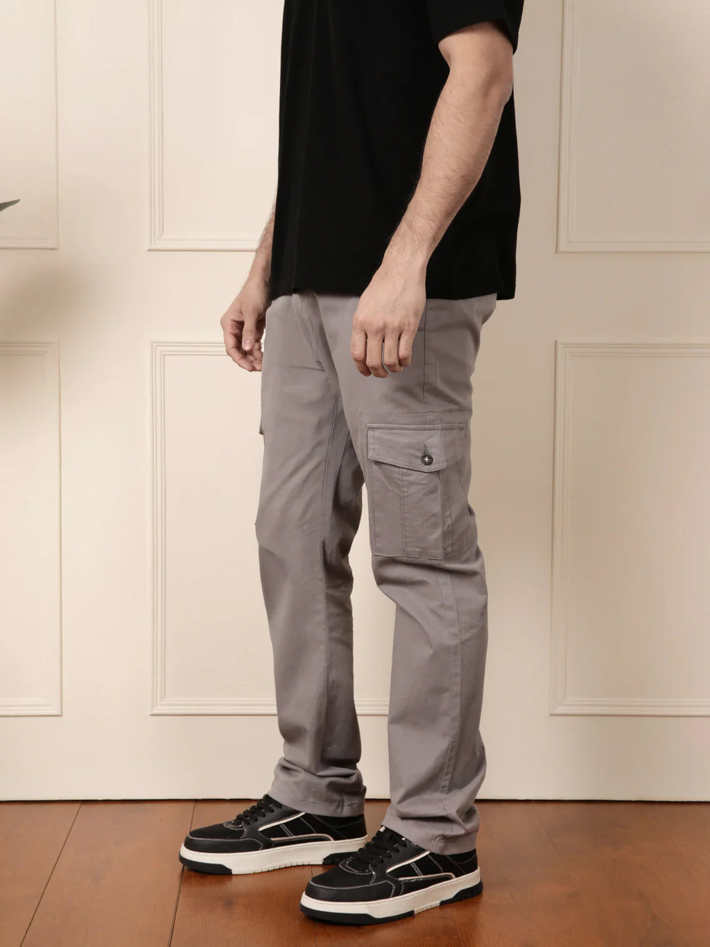 Peached Cotton Cargo Trouser | Grey