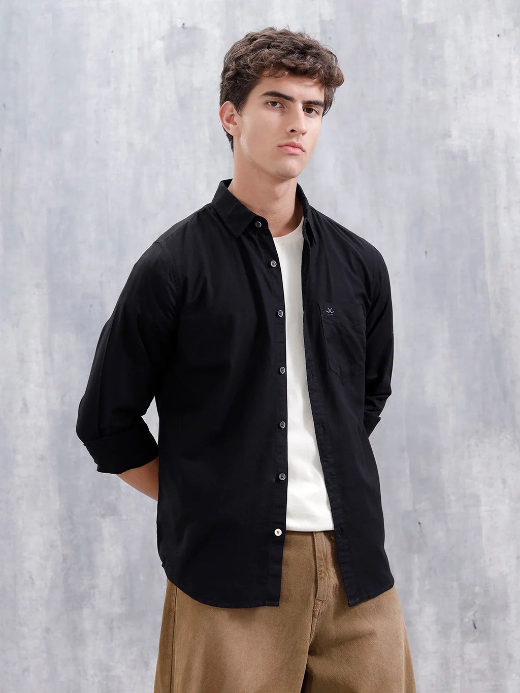 Men'S Casual Solid Patch Pocket Shirt | Black