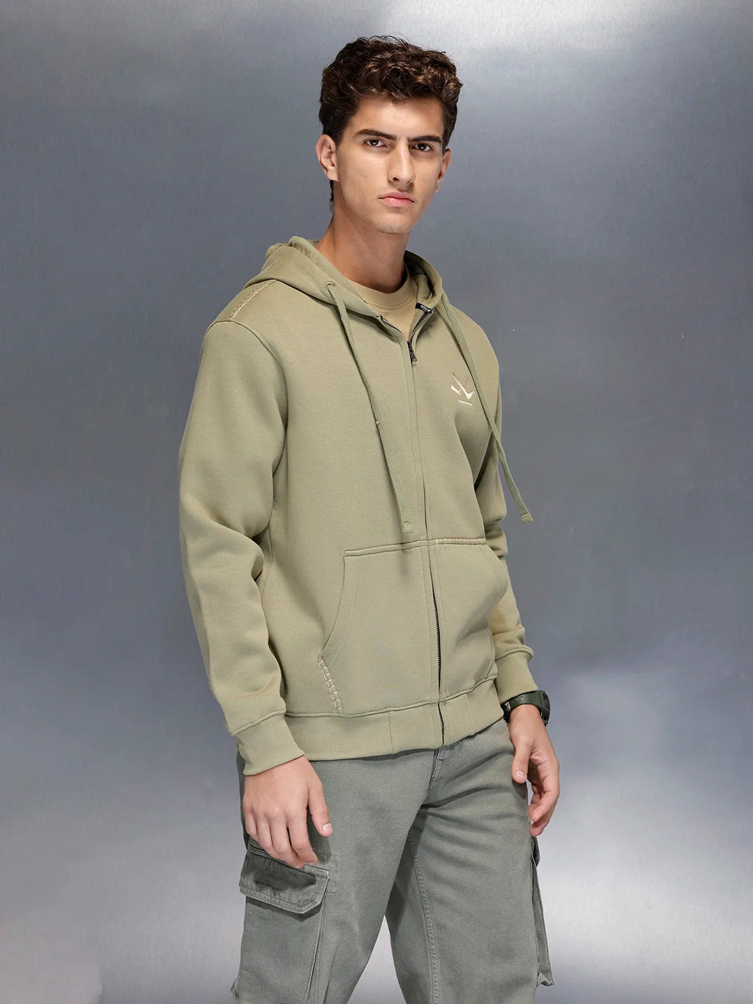 Soft fleece hoodie with tonal logo & stitch detail | Light Green