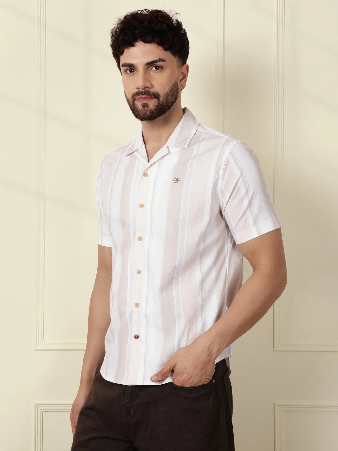 Printed Stripes Seersucker Shirt | Off White