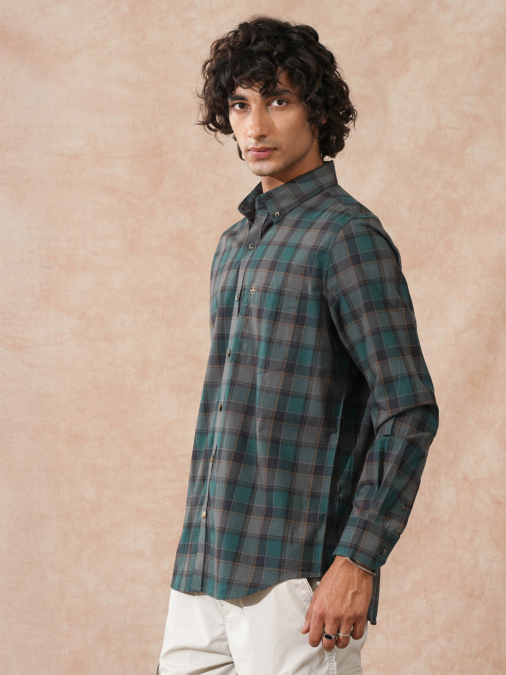 Tonal Checks Slim Fit Shirt | Green