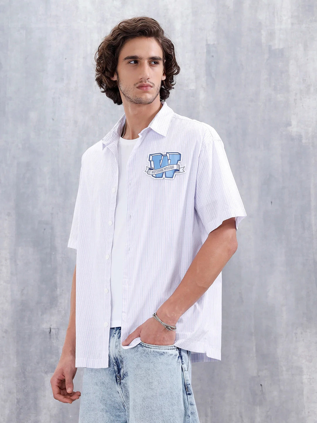 Varsity-Inspired Casual Oversized Striped Shirt For Men | Pink