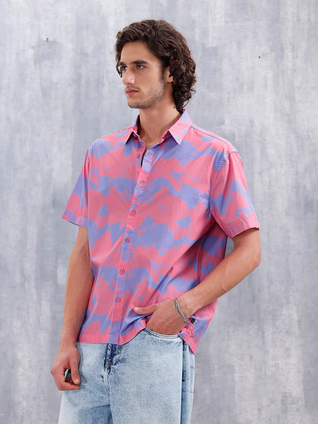 Abstract Aop Printed Comfort Fit Spread Collar Shirt | Pink