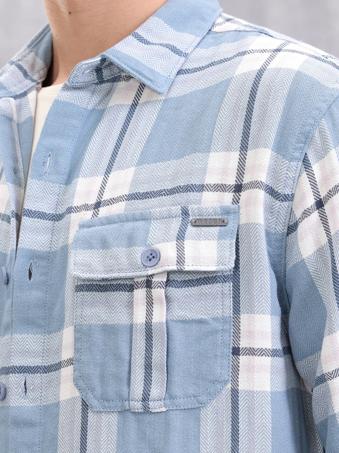 Double Pocket Checkered Shirt | Blue