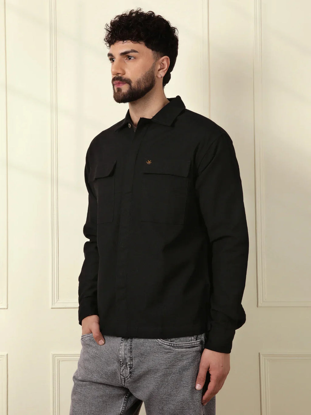 Solid Regular Fit Shacket | Black