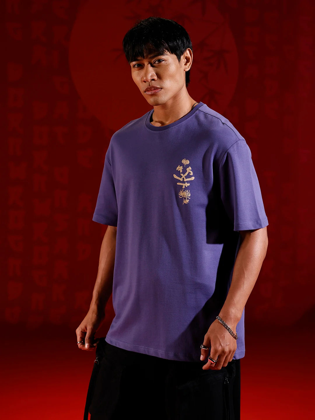 Graphic chest print oversized T-shirt | Dark blue