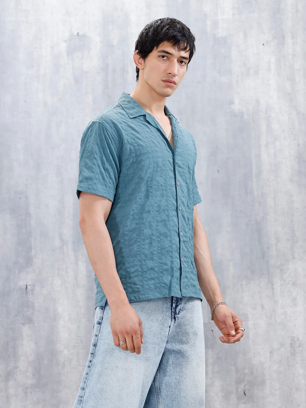 Wrogn Mens Casual Textured Comfort Fit Shirt | Green