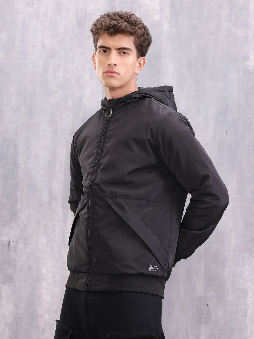 Casual Street Look Black Hooded Bomber Jacket For Men | Black