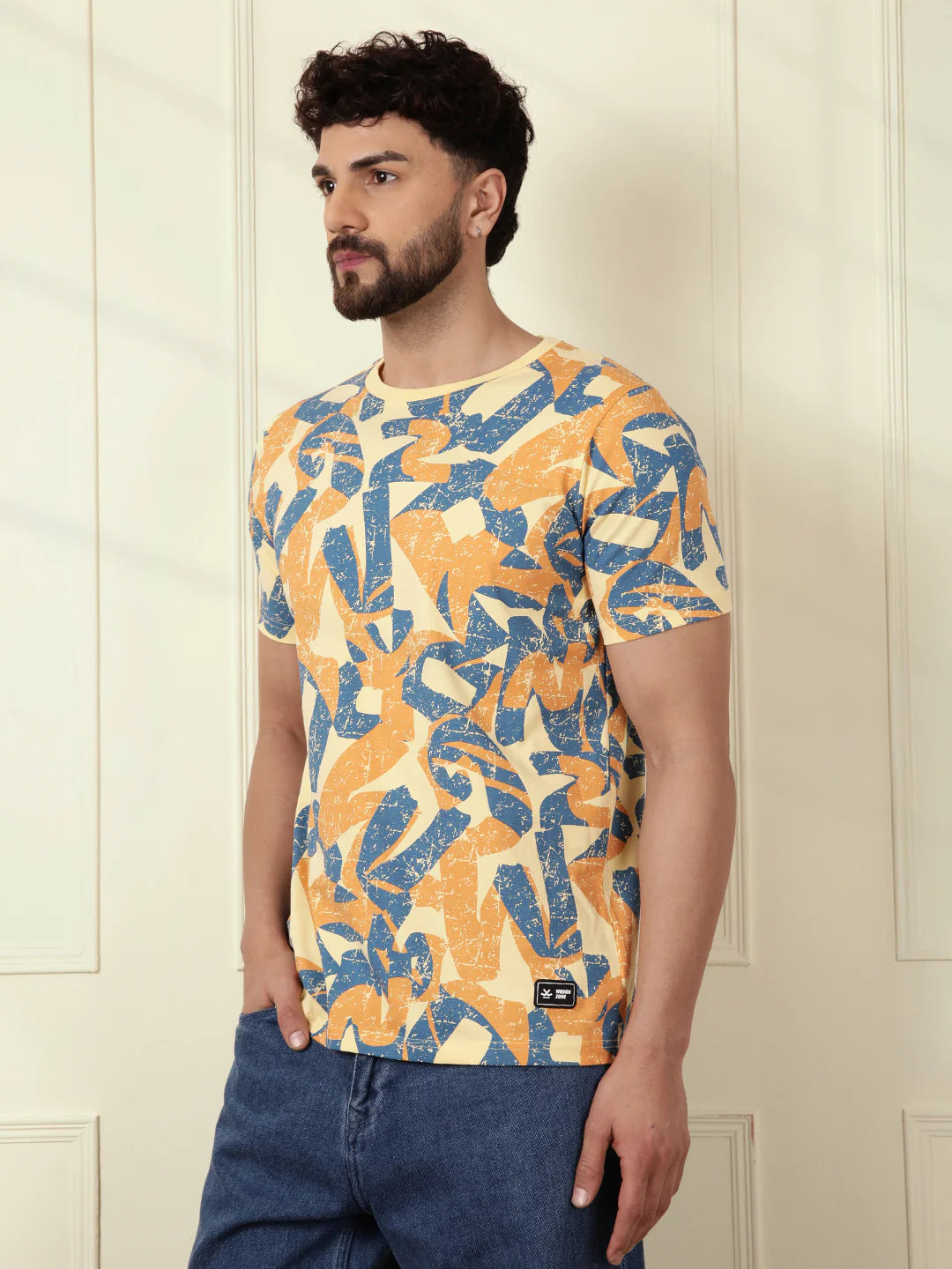 Distressed AOP Slim Fit T-Shirt | Yellow