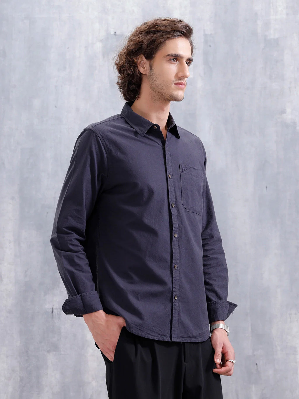 Men’s Slim Fit Solid Casual Shirt | Blue