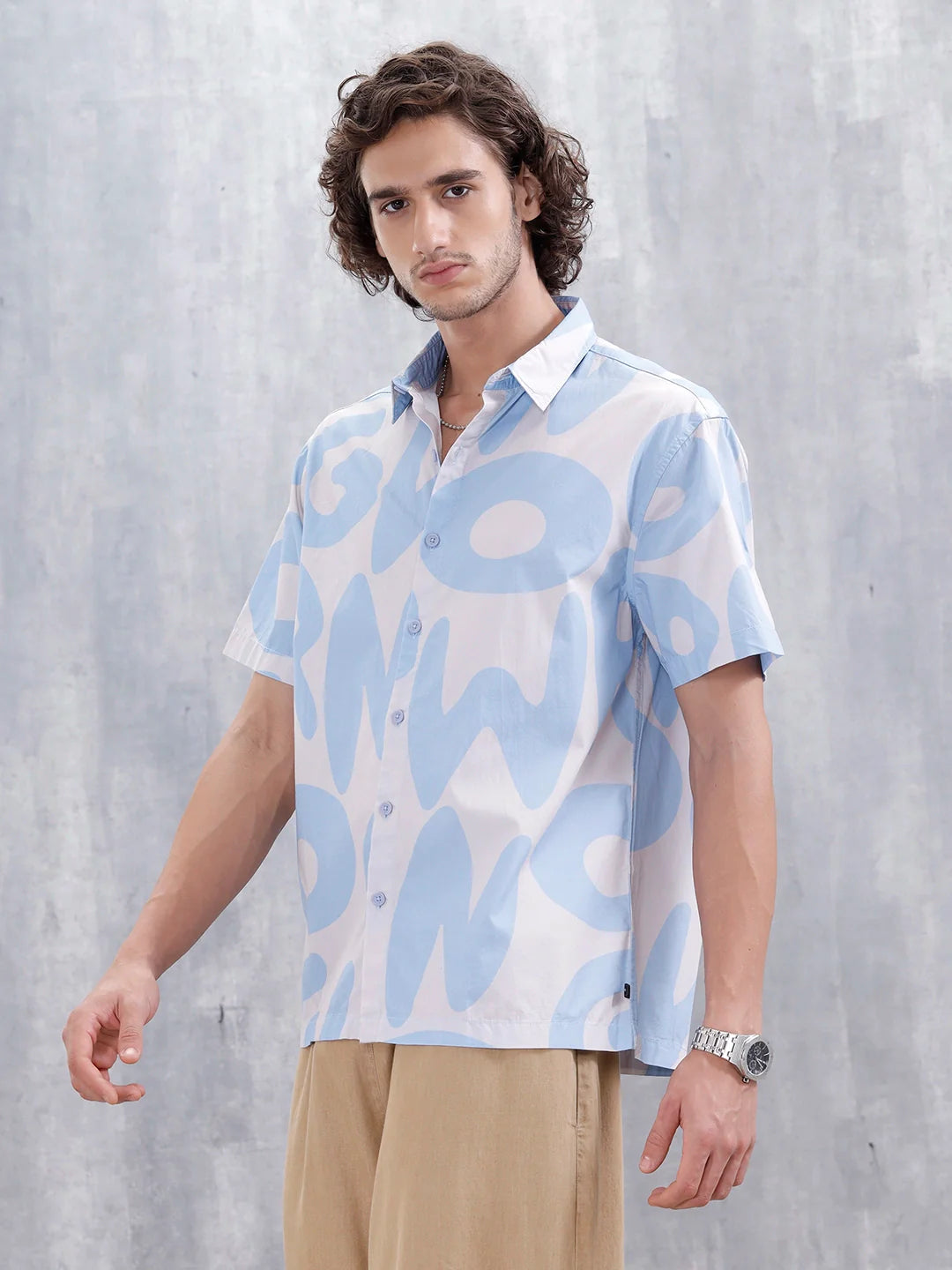 Abstract Aop Printed Comfort Fit Spread Collar Shirt | Blue