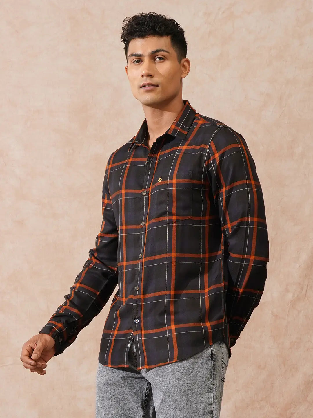 Checked Light Weight Shirt | Brown