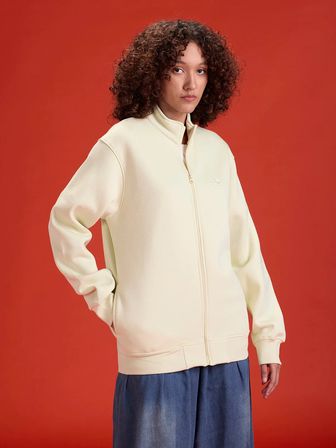 Men’S Solid Zip-Up Stand Collar Sweatshirt | Aloe Wash