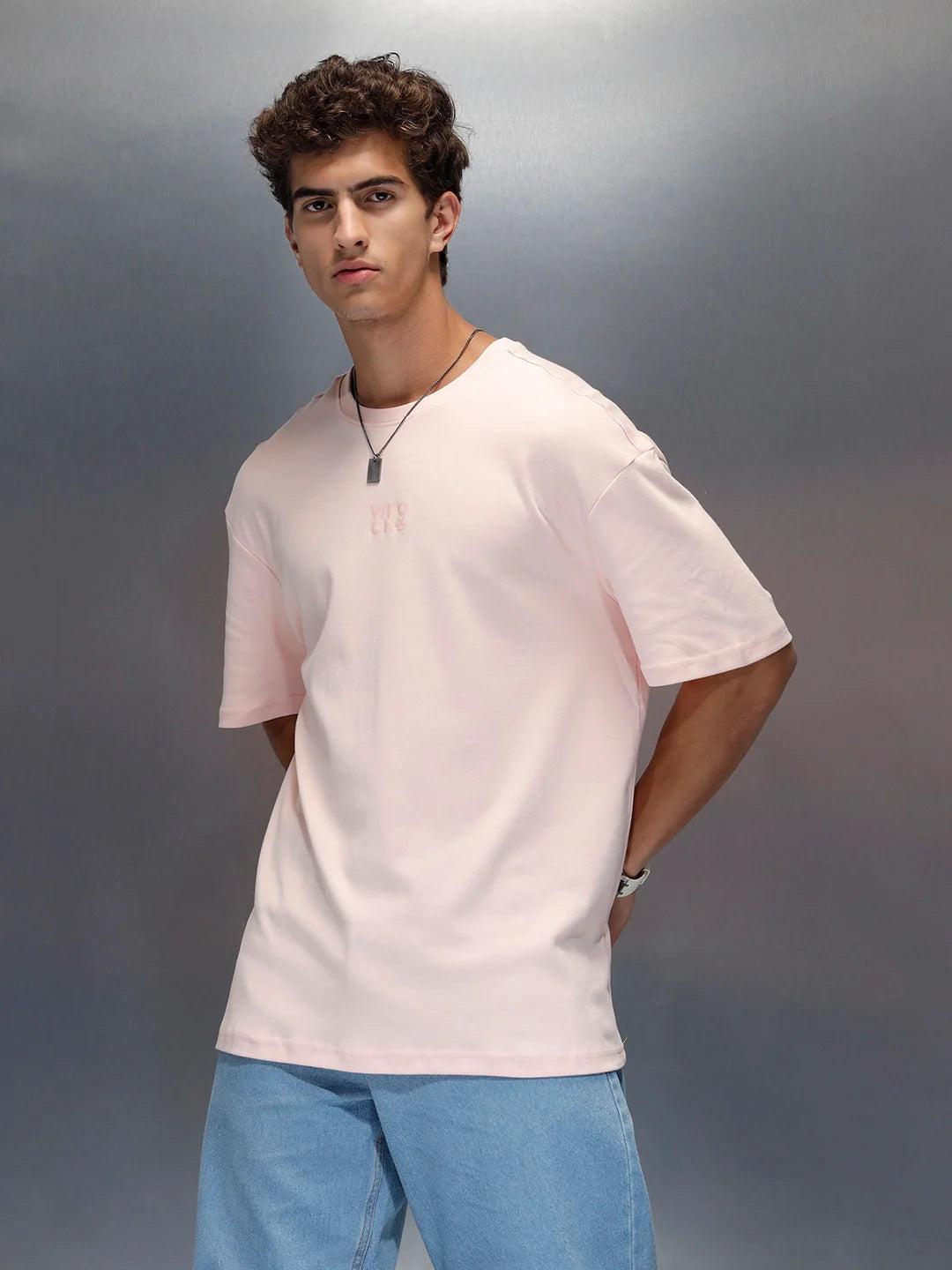 Branded men's casual oversized fit t-shirt | Pink