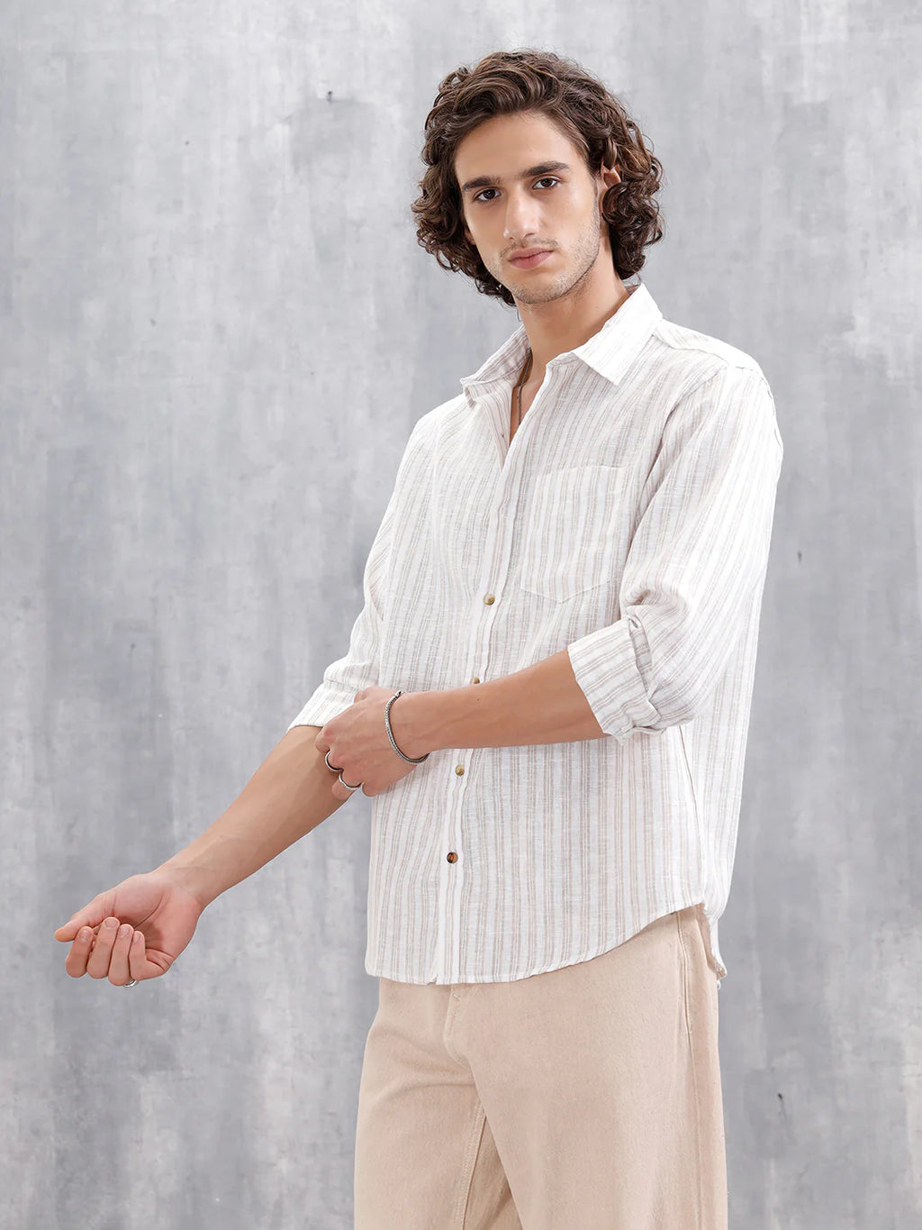 Regular Fit Cotton Striped Shirt | Off White