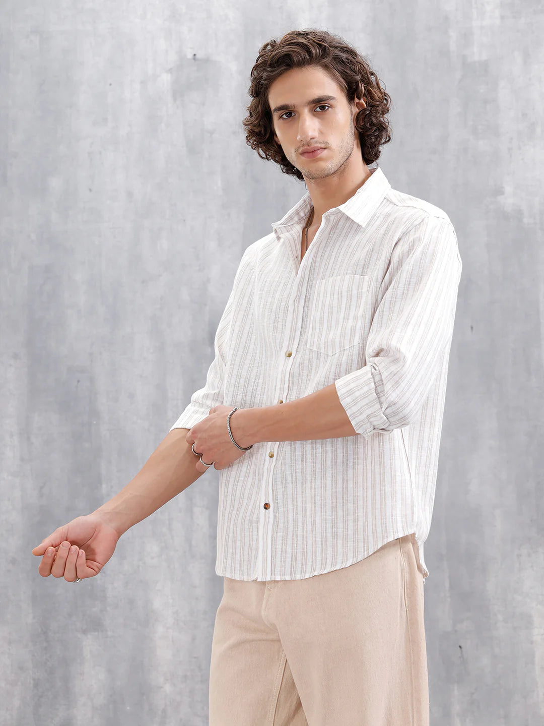 Regular Fit Cotton Striped Shirt | Off White