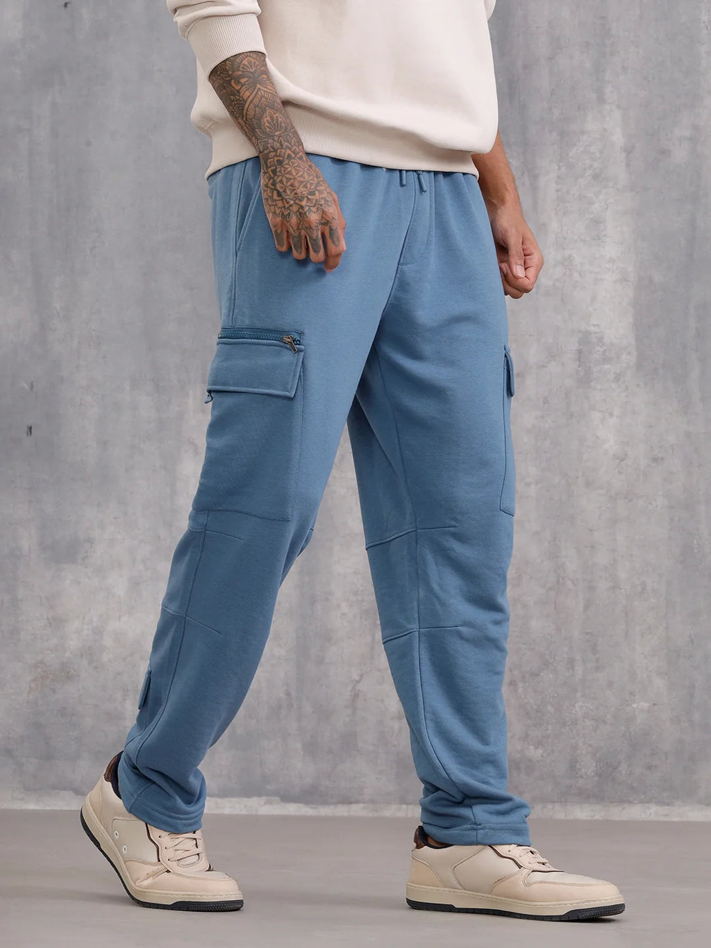 Comfort Fit Trackpants With Utility Cargo Pockets | Blue