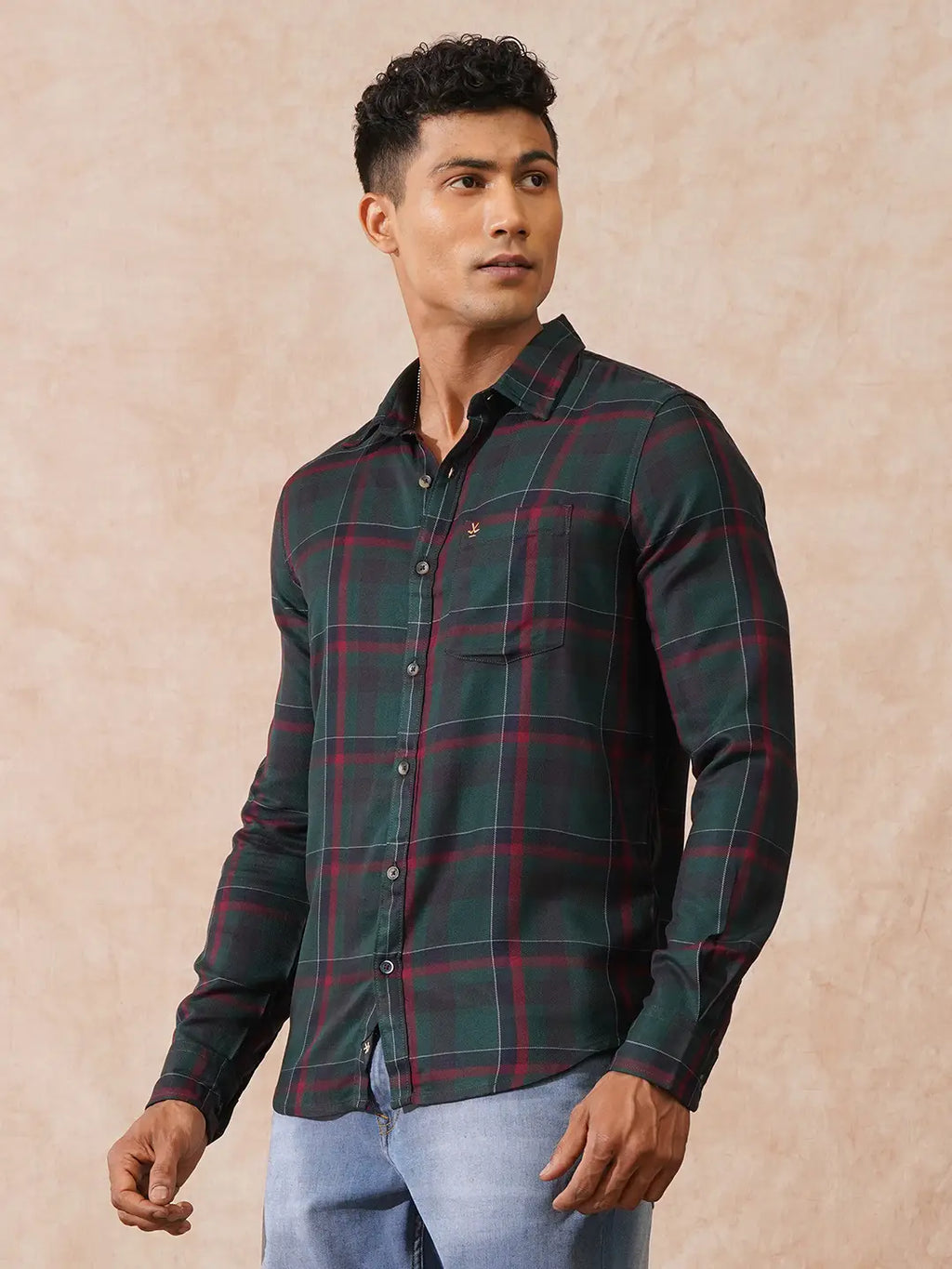 Checked Light Weight Shirt | Dark Green