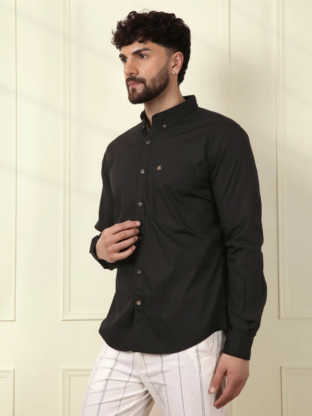 Solid Cotton Blend Shirt | Black